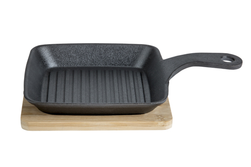 Gietijzer grillpan met steel 15x15xh2cm