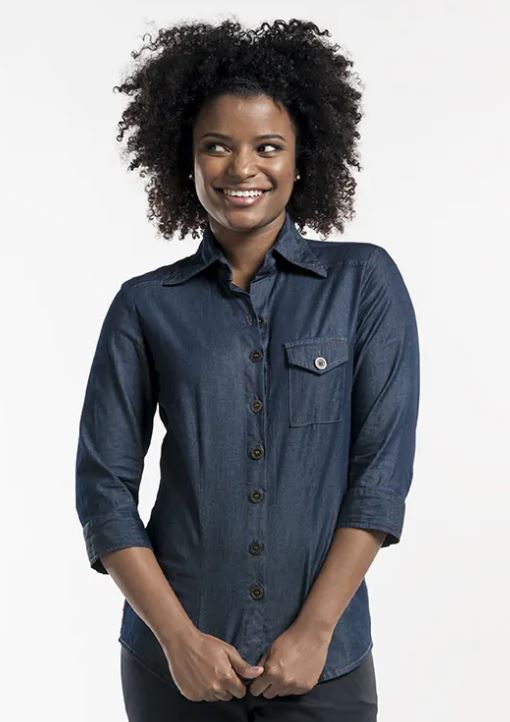 Shirt Women Blue Denim Stretch 3/4 L