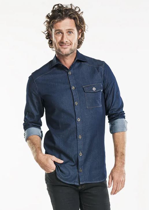Shirt Men Blue Denim Stretch L