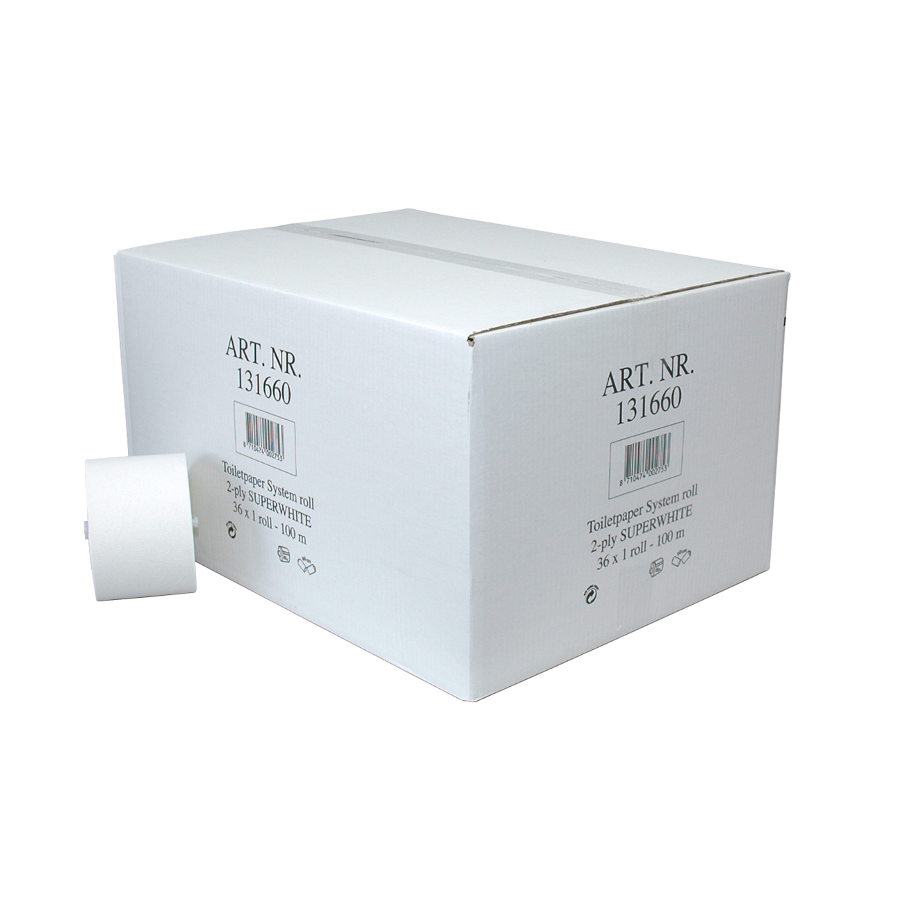 Toiletpapier met dop recycled wit 100 mt