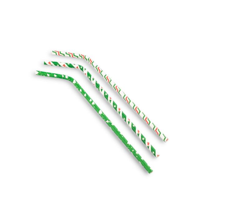 Rietje papier kerst ass. 6mmx24cm 100 st