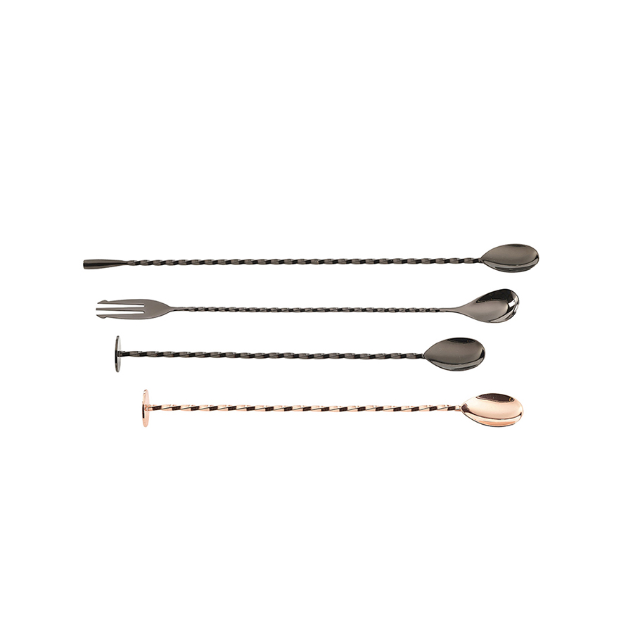 ##Cocktaillepel met vork gun metal zwart