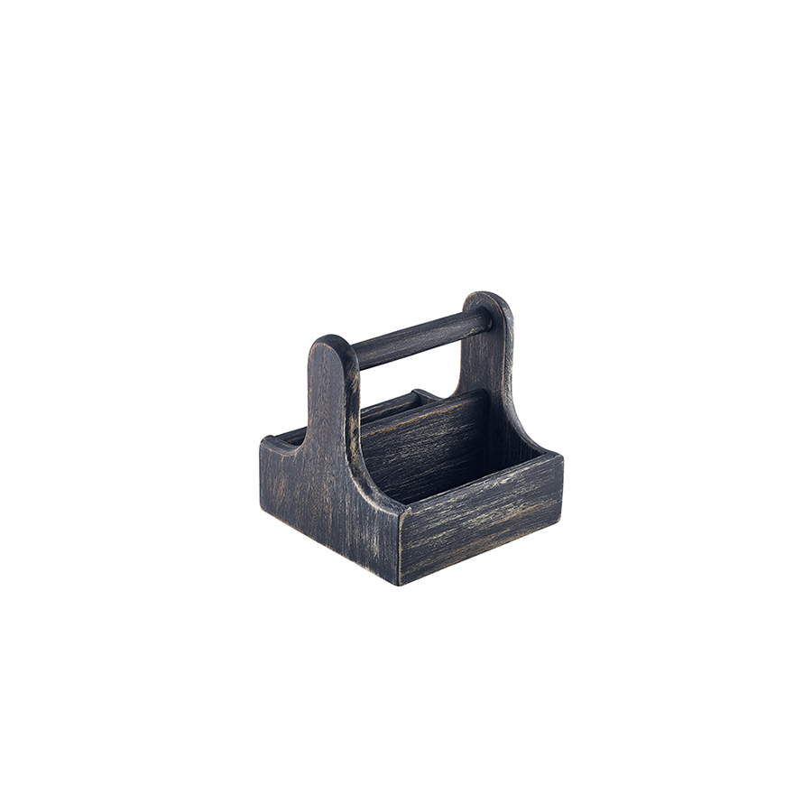 Houten tafelcaddy klein m/handvat zwart