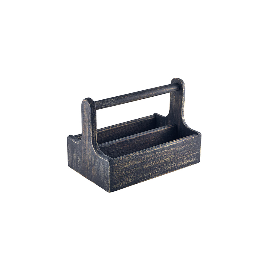 Houten tafelcaddy m/handvat zwart